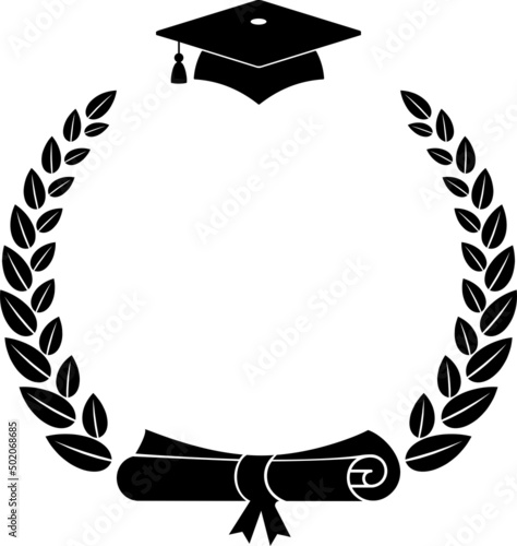 Graduation logo. Laurel wreath university graduate cap.