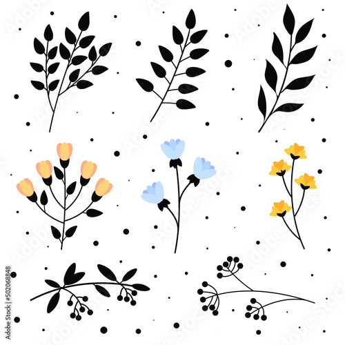 vector set of cute flowers and herbs