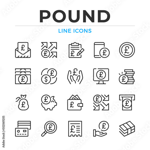 Pound line icons set. Modern outline elements, graphic design concepts, simple symbols collection. Vector line icons photo