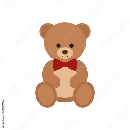 Teddy bear with a red bow icon. Vector illustration.