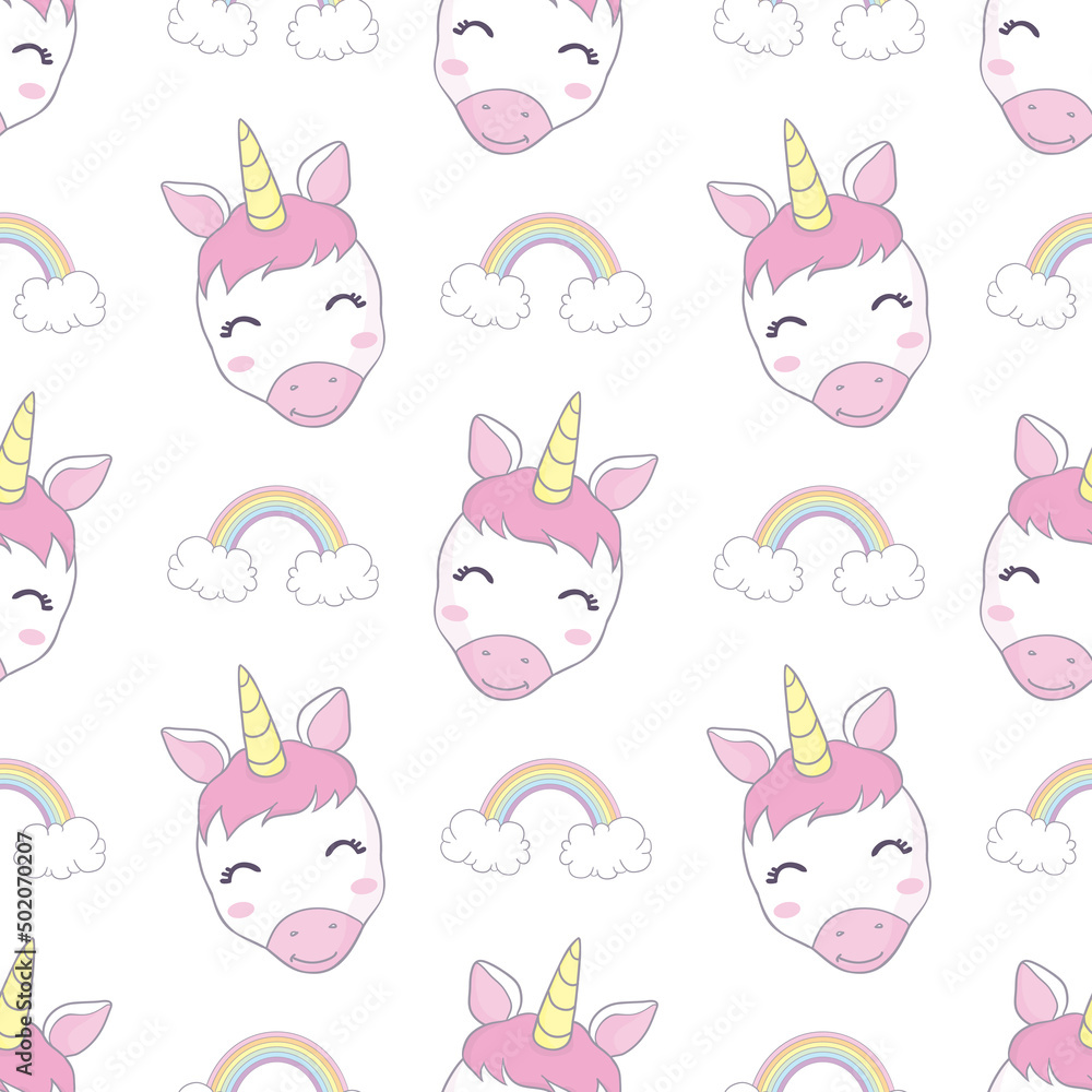 seamless pattern with cartoon unicorns, rainbows, clouds, decor elements on a neutral background. Colorful vector flat style for kids. seamless pattern with cartoon unicorns, rainbows, clouds, decor elements on a neutral background. Colorful vector flat style for kids.