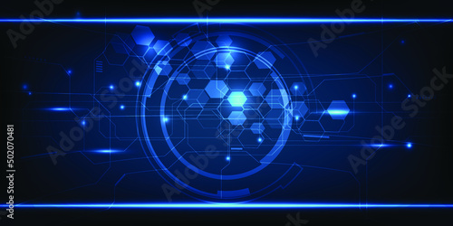 Vector illustrations of futuristic and hi tech digital communication innovation and technology abstract blue tech artwork.