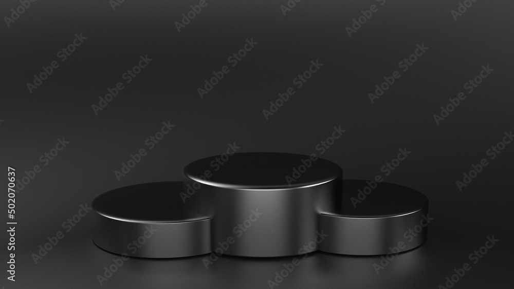 Black background with black podium product display geometric shape dark set 3d rendering Black background with black podium product display geometric shape dark set 3d rendering