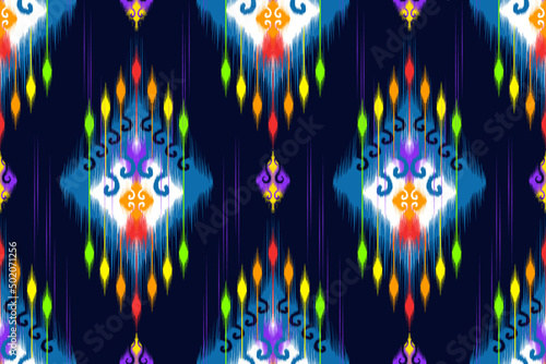 Ikat geometric abstract ethnic pattern design. Tribal turkey African Indian boho native ethnic traditional embroidery vector background. Aztec fabric carpet mandala ornament chevron textile decoration
