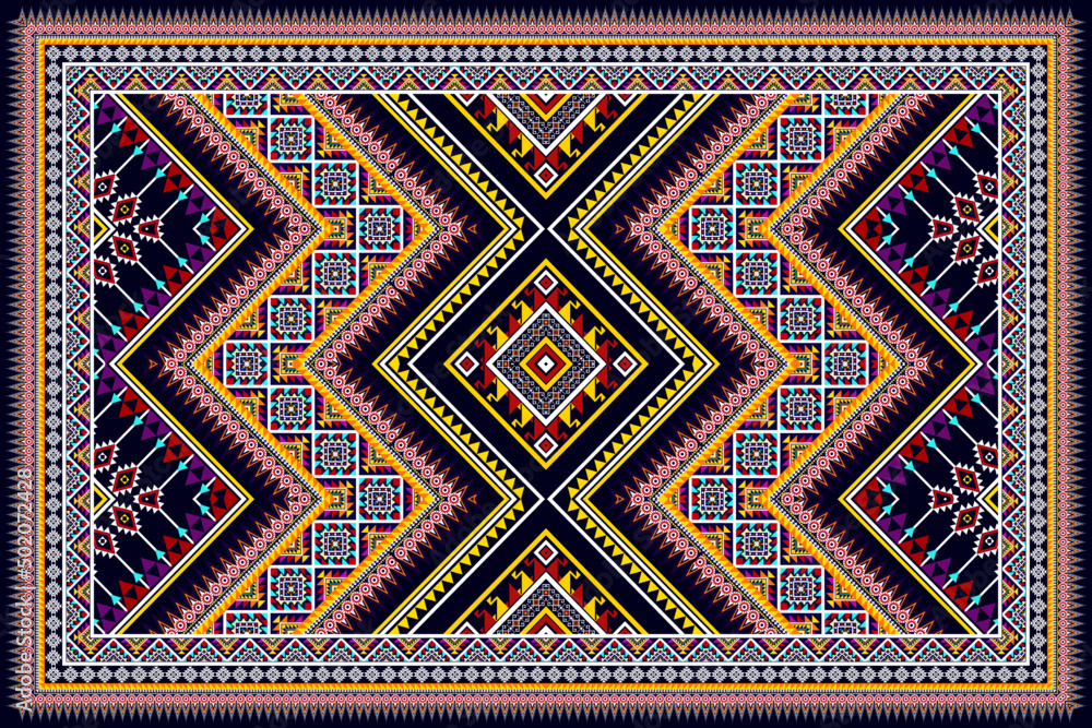 Ikat geometric abstract ethnic pattern design. Tribal turkey African Indian boho native ethnic traditional embroidery vector background. Aztec fabric carpet mandala ornament chevron textile decoration