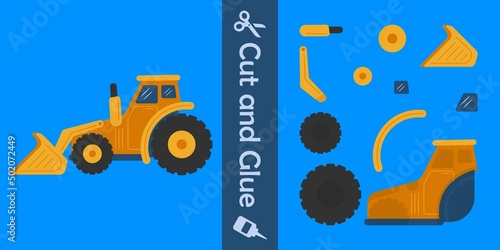 Wheel loader. education paper game for children. cut and glue. vector illustration