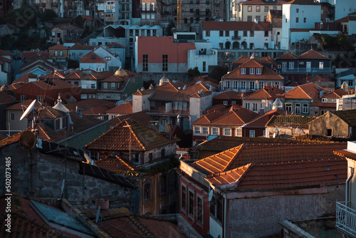 View of residential buildings in the historic center of Porto, Portugal.