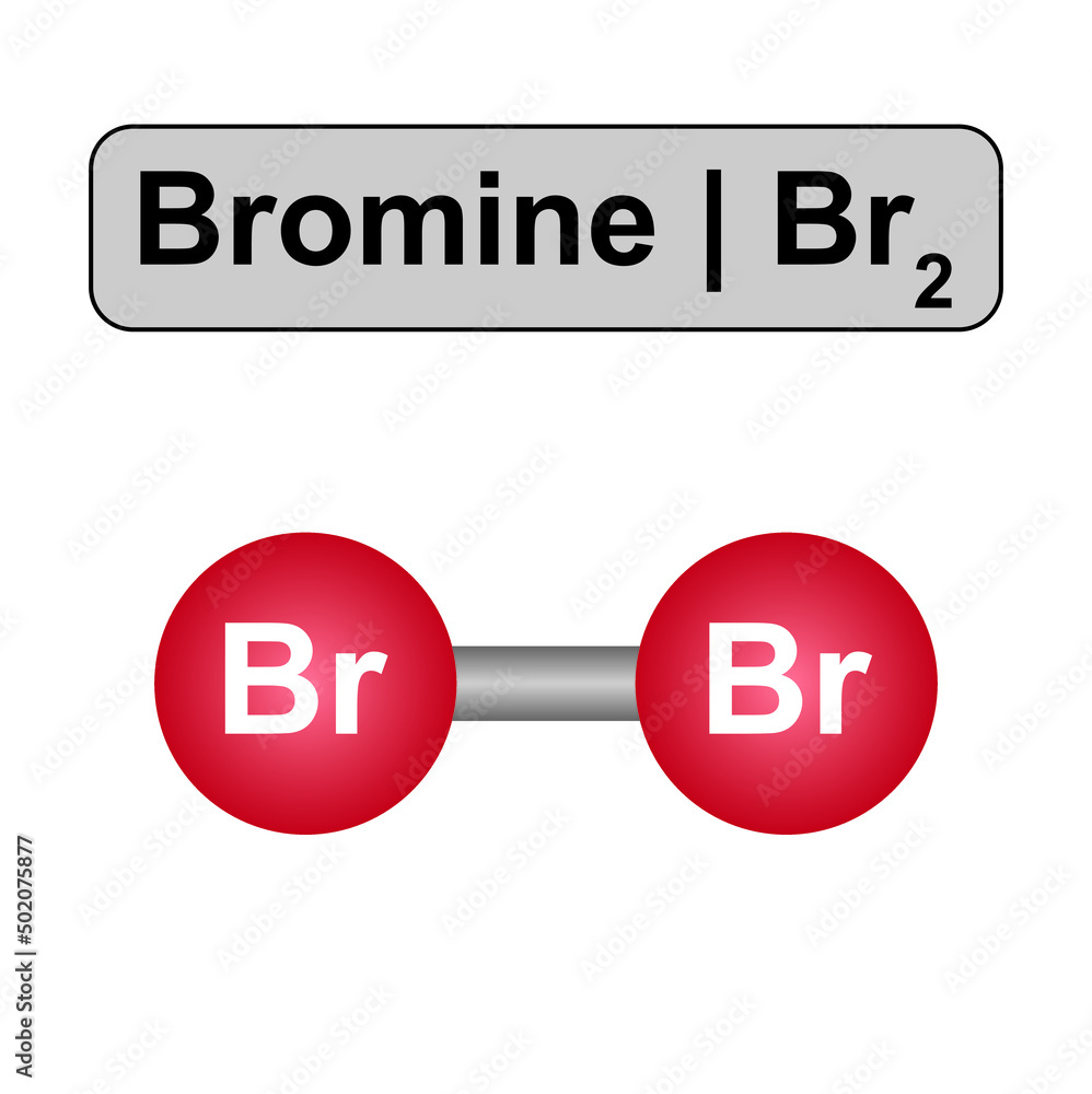 Molecular Model Of Bromine (Br2) Molecule. Vector Illustration. Stock