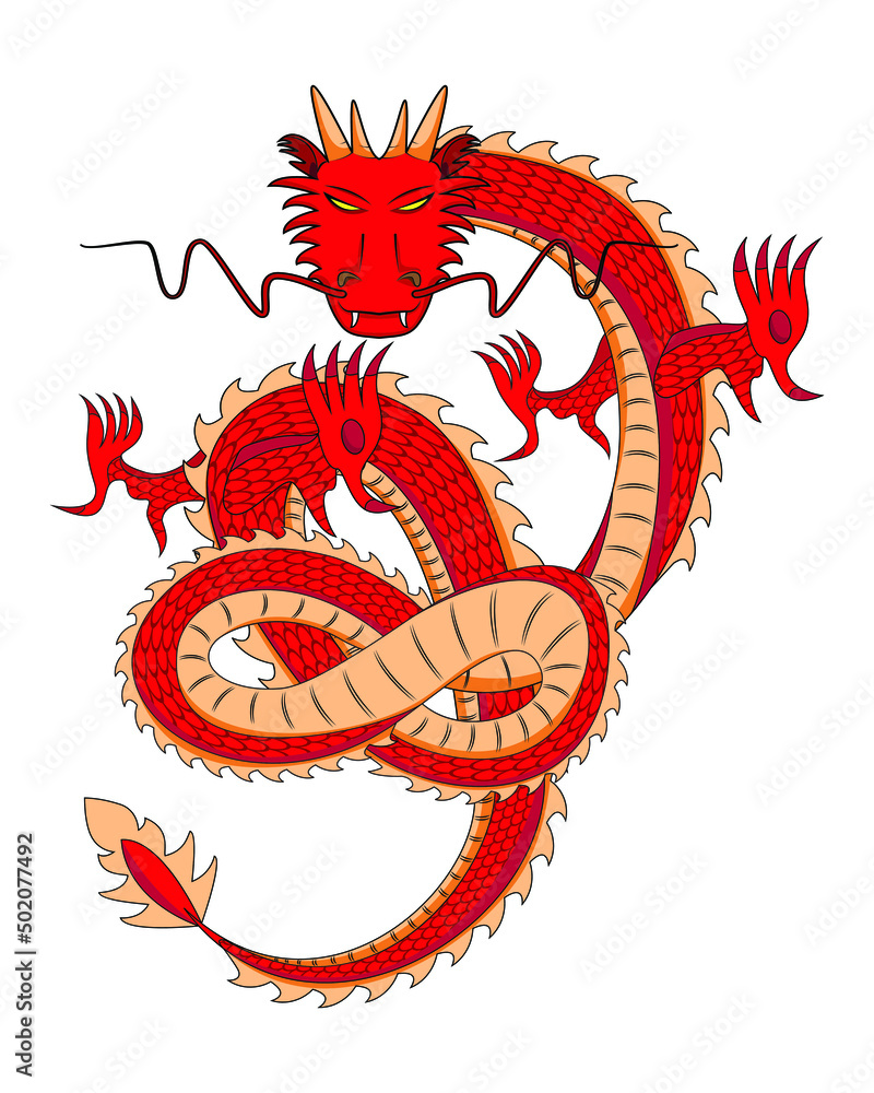 Naklejka premium Chinese dragon or loong long or lung drawing in cartoon vector