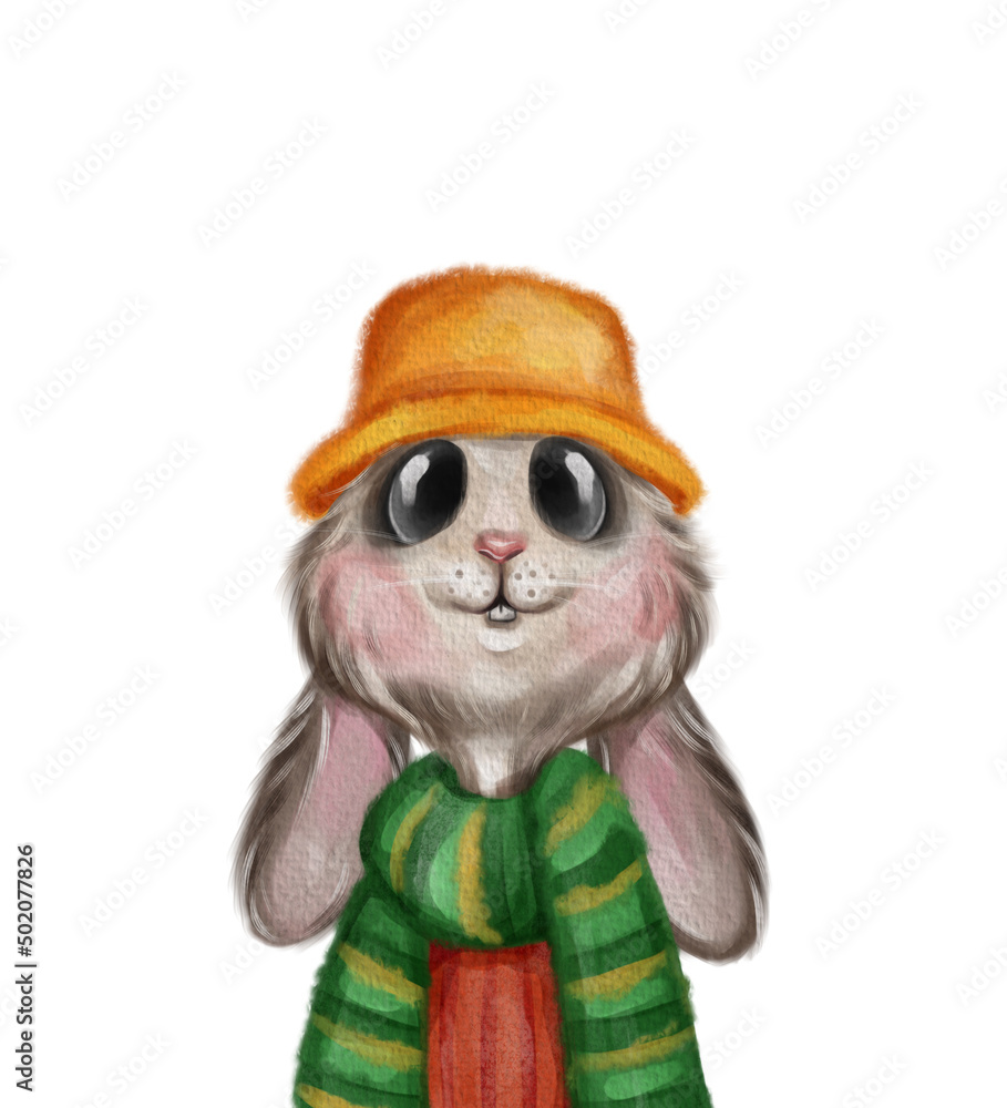 Cute rabbit portrait. Hand drawn hare illustration