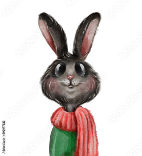 Cute rabbit portrait. Hand drawn hare illustration