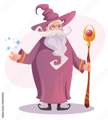 Wizard magician character isolated on white background. Vector cartoon design illustration