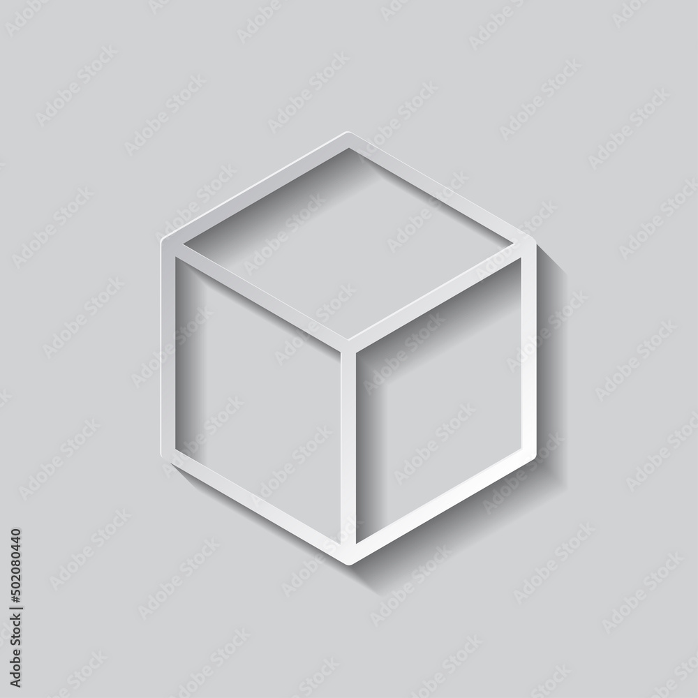 Cube simple icon. Flat design. Paper style with shadow. Gray background.ai Cube simple icon. Flat design. Paper style with shadow. Gray background.ai