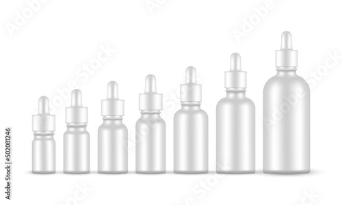 Dropper Bottles Set With Various Sizes, Isolated on White Background. Vector Illustration