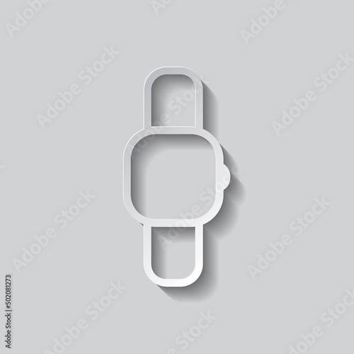Hand watch simple icon vector. Flat design. Paper style with shadow. Gray background.ai