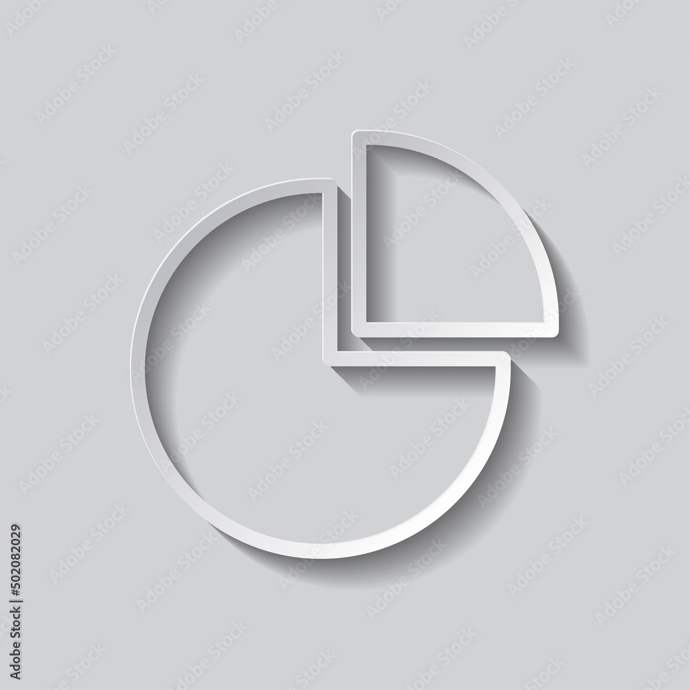 Pie Chart simple icon. Flat design. Paper style with shadow. Gray background.ai Pie Chart simple icon. Flat design. Paper style with shadow. Gray background.ai