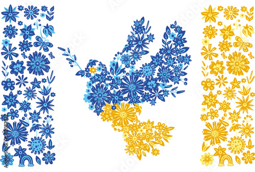 Dove of peace of yellow and blue flowers