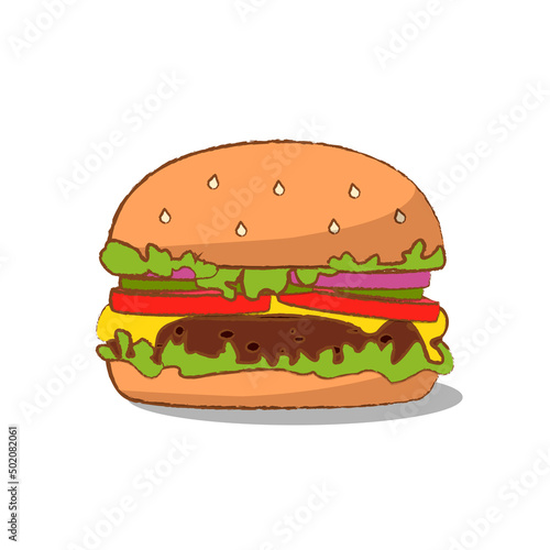 simple Burger icon. Vector Fast food illustration flat icon juicy delicious hamburger isolated on white background.