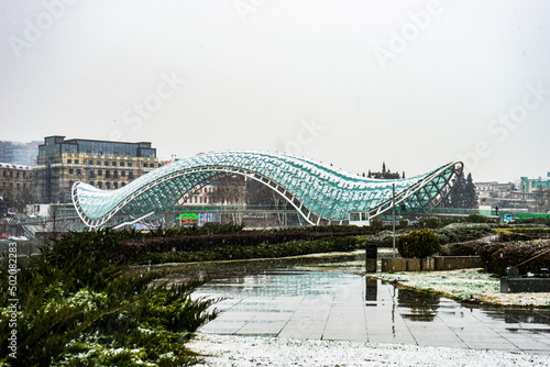 Snow in Tbilisi in the spring photo