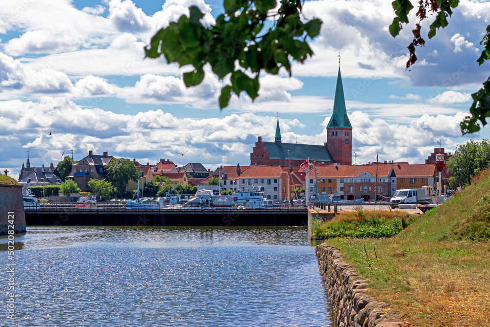 Elsinore, Denmark - June 28, 2021. View from the coast of the city of Helsingor on a summer sunny day. High quality photo