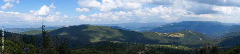 View of the Carpathian Mountains from the Ukrainian Mount Hoverla. Panorama View of the Carpathian Mountains from the Ukrainian Mount Hoverla. Panorama