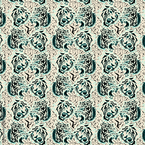 Tiger repeated pattern with texture/Chinese print