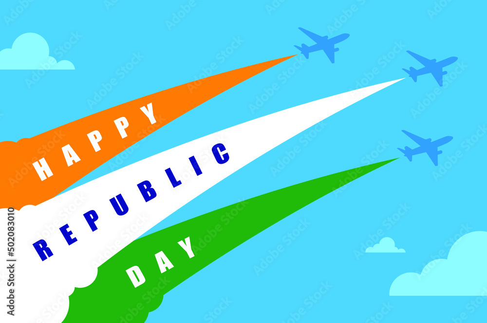 Happy republic day. Fighter jets spreads the colours of Indian flag. vector flat illustration design