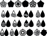 Bundle of earring templates with flowers for making earrings from leather, wood, metal. Templates for cutting machines.