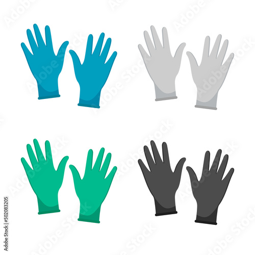 Colorful cartoon disposable nitrile gloves set. Protective wear for hair coloring. Hairdresser equipment vector illustration