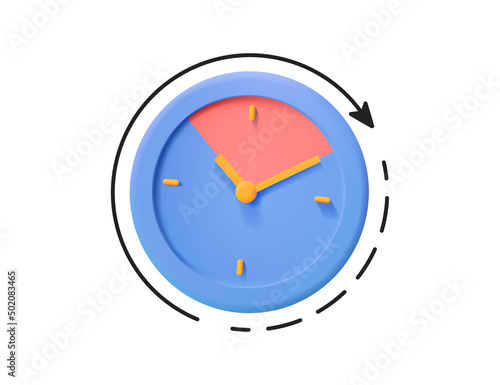 Round clock with arrow. Time keeping , measurement of time, time management and deadline, working hours concept. 3d.