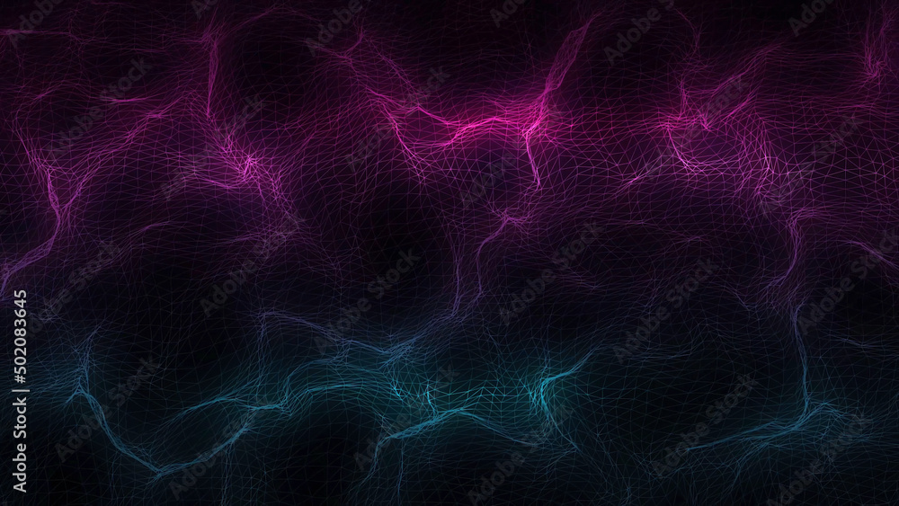 Electronic Neural Network - Abstract Motion Background. Flying across a neuron network with electric impulses. Synapse. Brain. Cold colors. Dolly