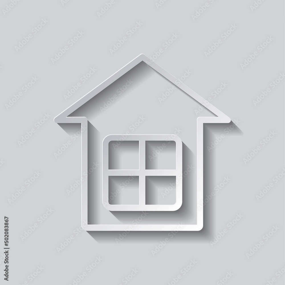 House simple icon. Flat design. Paper style with shadow. Gray background.ai House simple icon. Flat design. Paper style with shadow. Gray background.ai