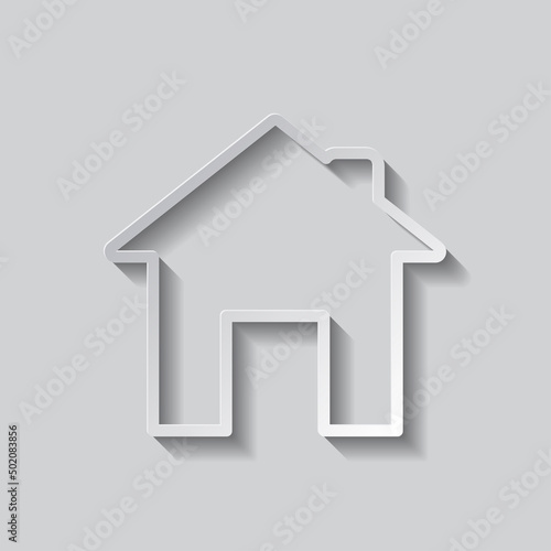 House simple icon vector. Flat design. Paper style with shadow. Gray background.ai
