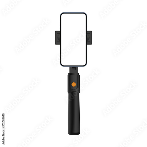Monopod With Smartphone Blank Vertical Screen, Isolated On White Background. Vector Illustration