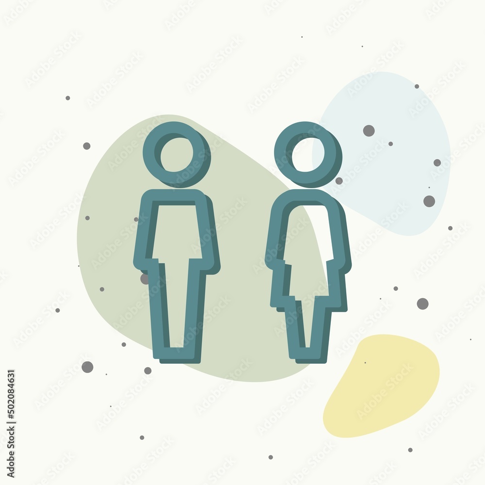 Fototapeta premium Vector icon of toilet and bathroom. Plate on the door wc on multicolored background.