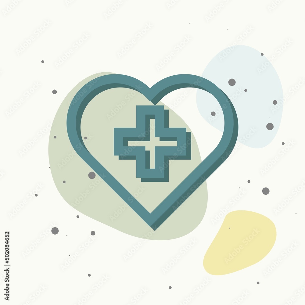 Obraz premium Vector icon of the cross in the heart. Vector illustration of medicine on multicolored background.