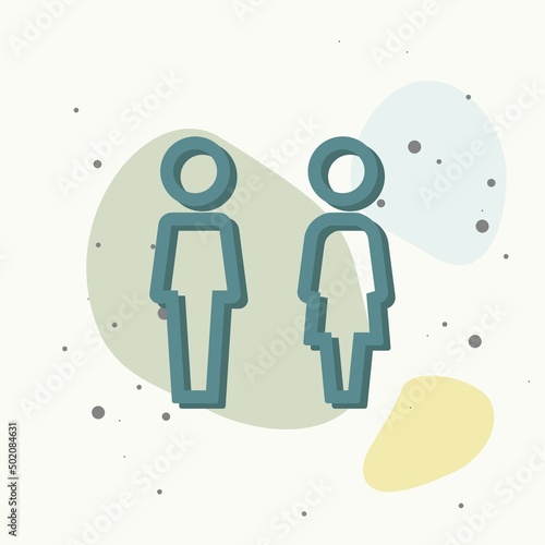 Vector icon of toilet and bathroom. Plate on the door wc on multicolored background.