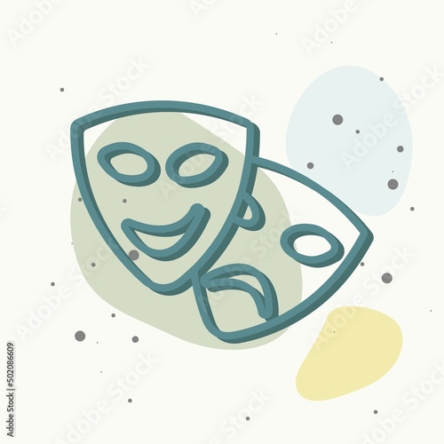 Vector Image Theatrical face mask. Drama and comedy, laughter and crying on multicolored background.