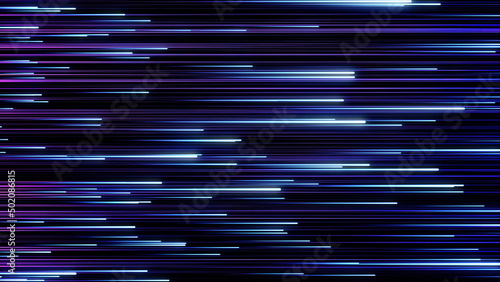 Abstract meteoric shower, colorful blue particles flying from left to right on black background, seamless loop. Animation. Neon light stripes, beautiful blue streamers flying in the dark.