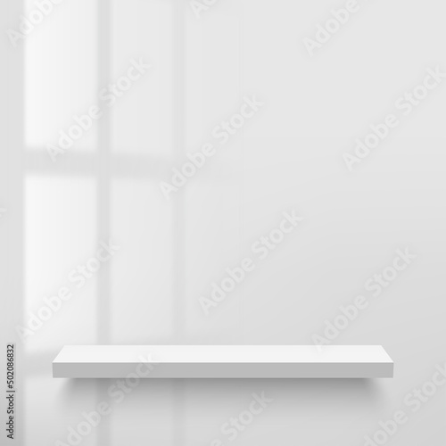 Empty white shelf on white wall. Vector