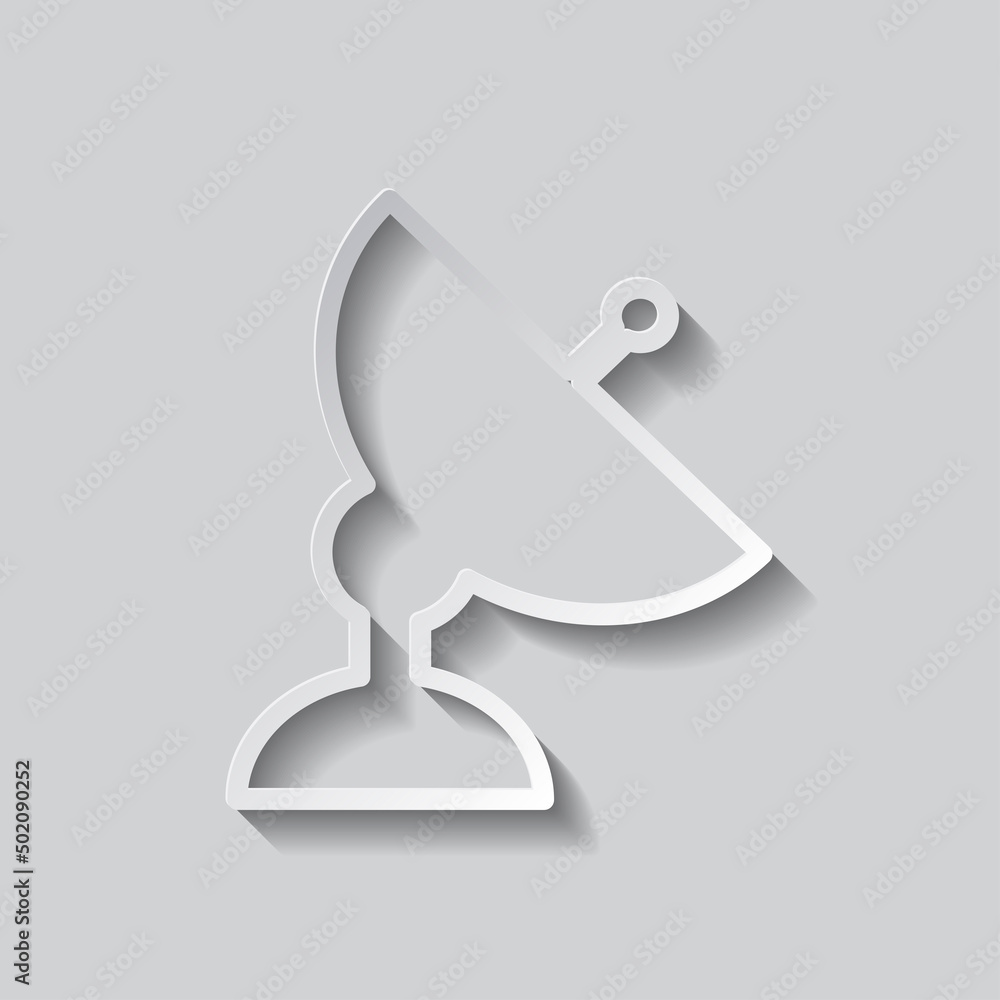 Satellite dish simple icon. Flat design. Paper style with shadow. Gray background.ai Satellite dish simple icon. Flat design. Paper style with shadow. Gray background.ai