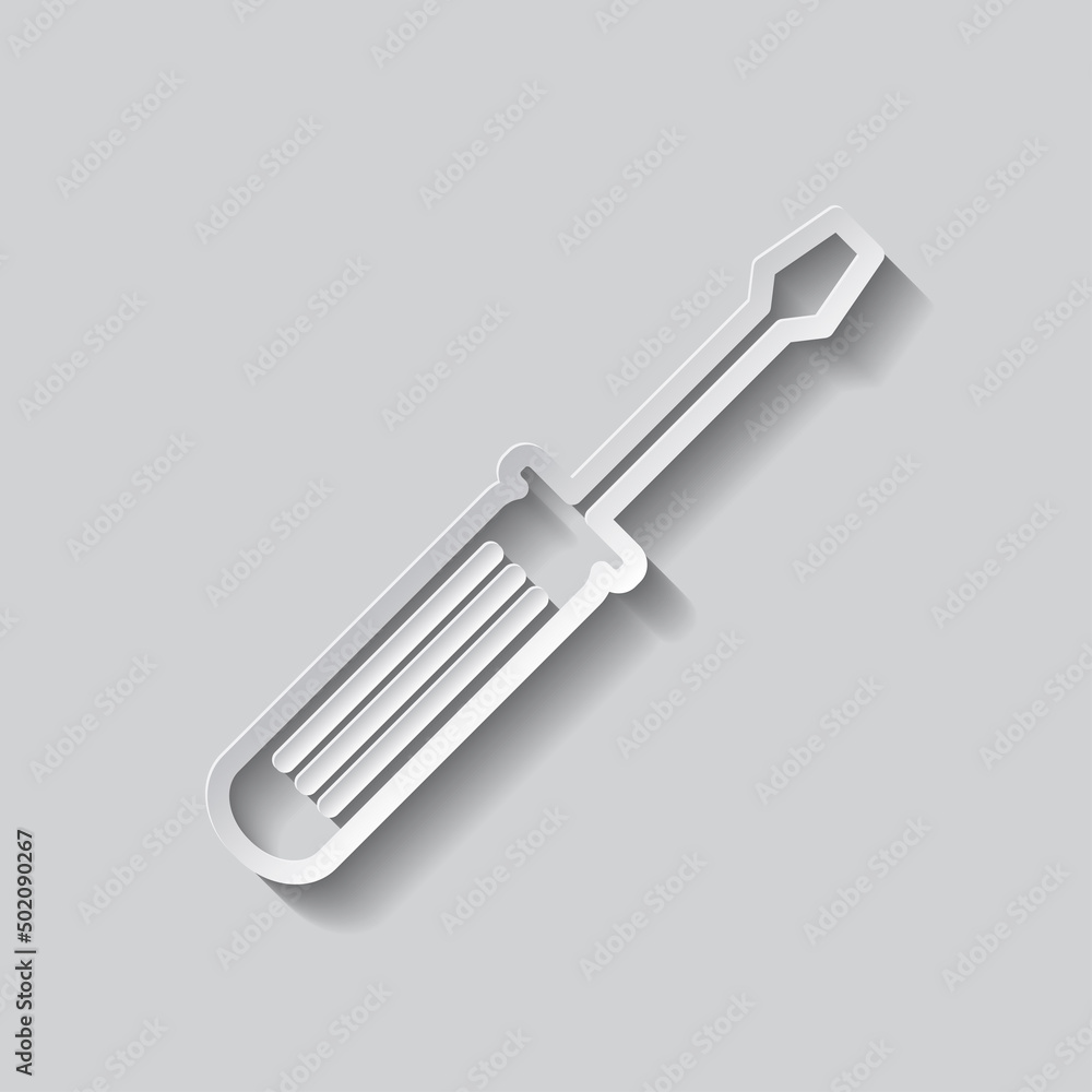 Screwdriver simple icon vector. Flat design. Paper style with shadow. Gray background.ai Screwdriver simple icon vector. Flat design. Paper style with shadow. Gray background.ai
