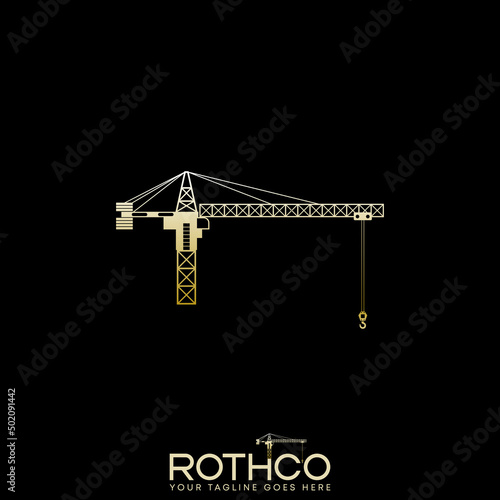 Hand crane on high level for heavy material image graphic icon logo design abstract concept vector stock. Can be used as a symbol related to construction project or lift