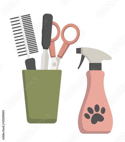 Fototapeta Naklejka Na Ścianę i Meble -  Pet care concept. Pet grooming tools set. Flat design.