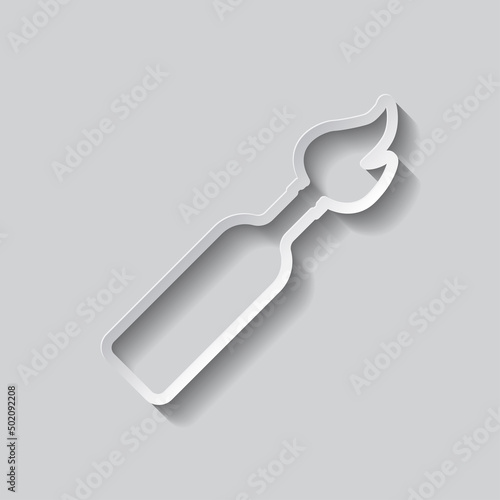 Molotov cocktail simple icon. Flat design. Paper style with shadow. Gray background.ai