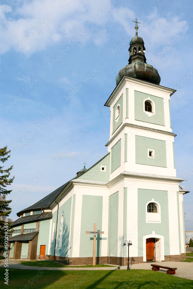 LIESEK, SLOVAKIA - APRIL 30, 2022: St. Michael the Archangel Church in Liesek, Slovakia.