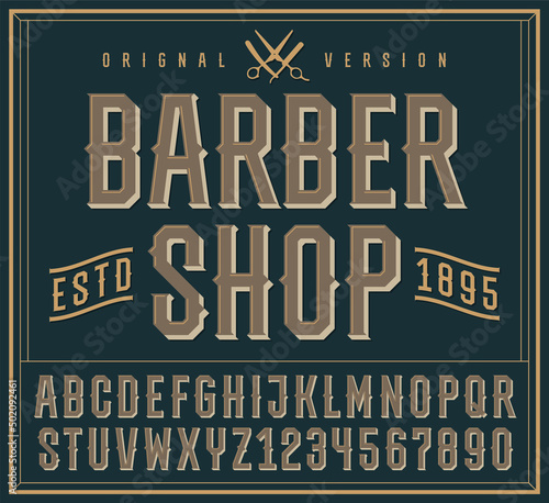 Vintage decorative font. Uppercase and numbers. Vector illustration.