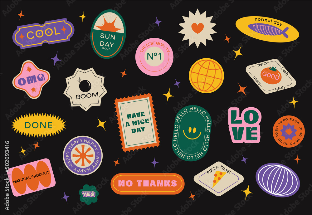 Collection of various patches, labels, tags, stickers, stamps for shopping. Black Friday, discounts, new collection. Vector set, trendy promo labels - obrazy, fototapety, plakaty 