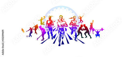 Sports players and Athletics people background for World Athletics Day or National Sports day vector illustration