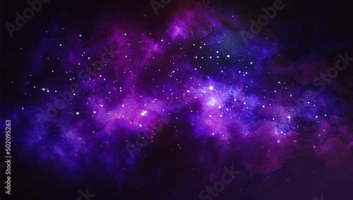 Vector cosmic illustration. Beautiful colorful space background. Watercolor Cosmos